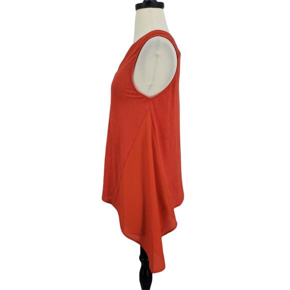 French Connection XS Orange Linen Top – V Neck Sleeveless Shark Bite Hem - Picture 3 of 5